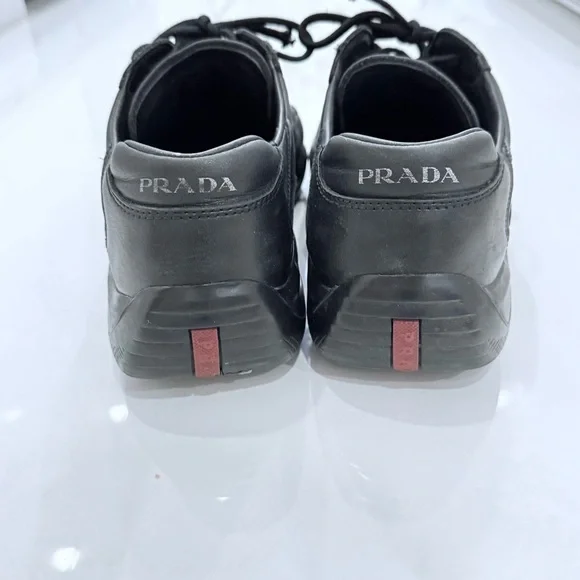 Prada Men's Black Leather Sneakers - Picture 4 of 7